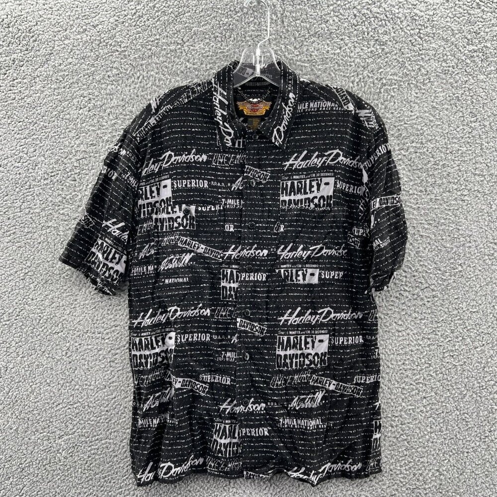 Harley Davidson Shirt Mens Medium Short Sleeve Button Up Rayon Black